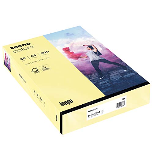 inapa Tecno Colors - Papel para impresora (80 g/m², A3, 500 hojas), color amarillo claro