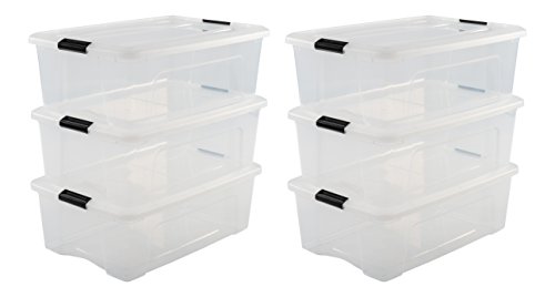 Iris Ohyama New Top Box NTB-30 - lote de 6 cajas apilables de almacenamiento, Transparente, 30 L