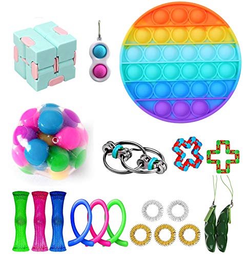 iSayhong - Conjunto de juguetes sensoriales para aliviar los nervios, el estrés y la ansiedad - Cubo con juguetes de gran calidad para niños adultos, especiales como regalos de fiesta de cumpleaños