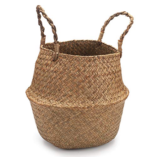 IVAILEX Cesta de Panza de Algas Marinas Naturales, Cesta de Mimbre para Plantas,Cesta de Almacenamiento de Paja, 18cm D x 20cm A