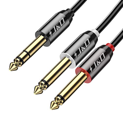 J&D 6.35mm Mono Cable de Audio, Chapado en Oro 2 x 6,35mm (1/4 Pulgada) TS Mono Insertar Cable de Audio con Carcasa de aleación de Zinc y Trenza de Nylon para la mayoría de los Dispositivos