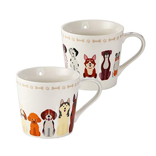 Juego de 2 Tazas Desayuno Originales de Porcelana Fina, Taza de Café Grandes con Diseño de Perros, Regalo para Mujer y Hombres Amantes de los Perros