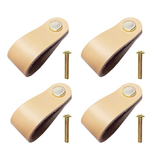 Jurxy - Tirador de puerta de piel con un solo agujero para puerta (6,9 x 2,0 x 0,8 cm (largo x ancho x alto). Botones de armario de cocina con tornillos, 4 unidades, color amarillo claro mediano