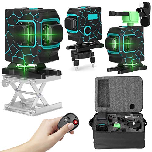 Kecheer Nivel láser autonivelante 360° con base y trípode,2 baterías,Nivelador laser 12 lineas 3D,Laser de linea verde profesionales