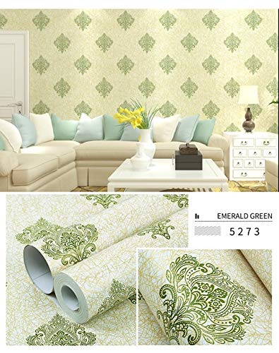 kengbi Papel pintado 3D fácil de decorar popular duradero papel pintado impermeable autoadhesivo de PVC Damasco para interiores decorativos (color: verde militar, dimensiones: 10 x 45 cm)