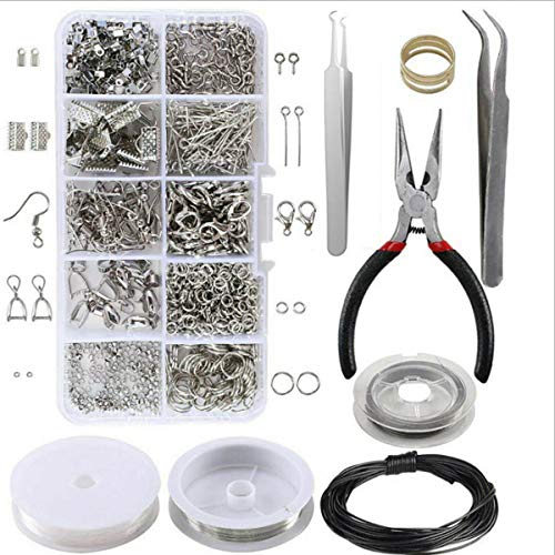 Kit de accesorios de joyería hechos a mano, DIY Pendiente Fabricación De Joyas Accesorios, accesorios para manualidades con pinzas, juego de reparación de joyas para la fabricación de joyas (plata)