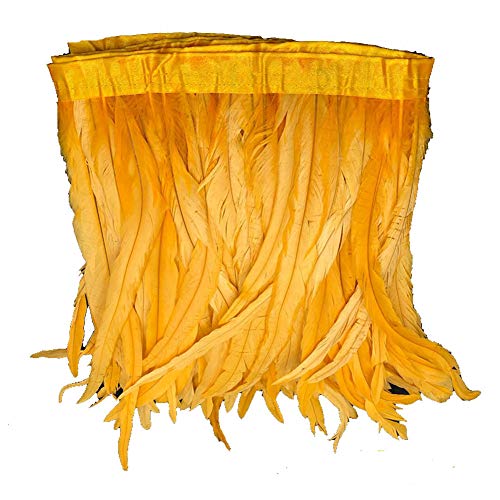 KOLIGHT -1 metro Juego de flecos de plumas de gallo natural, 25-30cm de ancho, decoración de cosplay DIY Amarillo dorado.