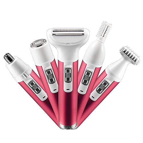 ktdsoz Afeitadoras eléctricas para mujer 5 en 1,USB Recargable Impermeable, Depiladora Portátil,para Afeitadorasa Facial, Recortadora de Cabello para Cejas y Nariz(rojo)
