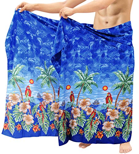 LA LEELA Sarong Pareo para Cubrir la Piel del Abrigo Hombres Ropa de Playa de baño Traje de baño de natación Aloha Traje Azul 72"X42"