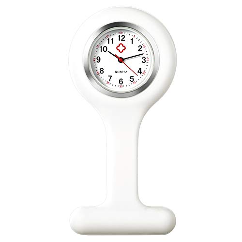 Lancardo Reloj Enfermera con Cubierta Silicona Redondo Reloj de Bolsillo Médico de Movimiento Cuarzo NO Impermeable Reloj con Dial de Báscula Digital Blanco