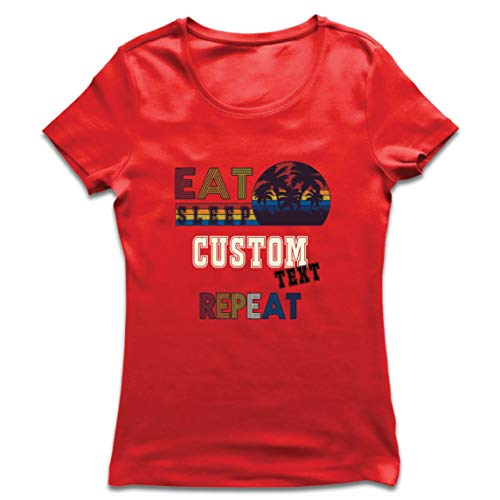 lepni.me Camiseta Mujer Repetición Comer Dormir Medida Diseño único Regalo Epoca (Medium Rojo Multicolor)