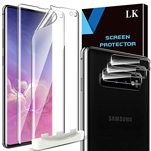 LK Compatible con Samsung Galaxy S10 Plus Protector de Pantalla,3 Pack Protector Pantalla y 3 Pack Protector de Lente de cámara, Película Protectora de TPU,Doble protección