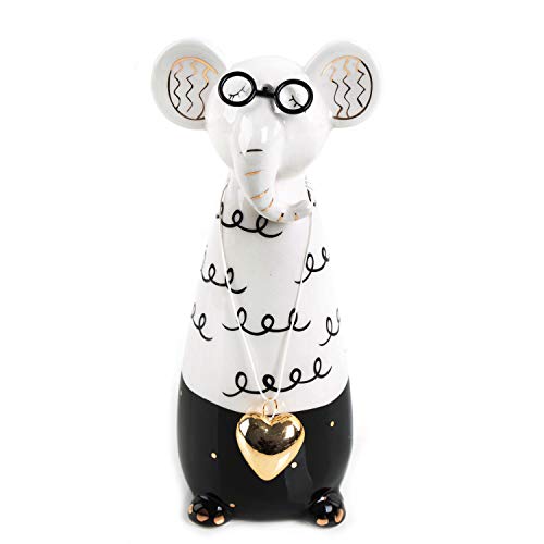 Logbuch-Verlag Figura decorativa de elefante, color negro, blanco y dorado – Divertida figura de elefante como regalo para hombres, mujeres y niños – Figura de regalo de cumpleaños 17 cm