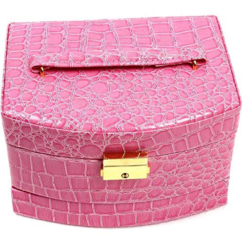 Makeup Bag Leather Jewelry Gift Box 3 Layers Jewellery Display Storage Box Packaging Case Organizer 18 * 14 * 11cm-Pink_18*14 * 11cm