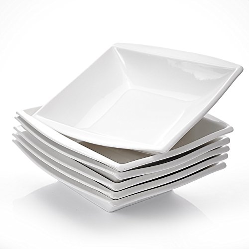 MALACASA, serie Blance, 6 piezas Vajillas de Platos Set Plato de Sopa de Porcelana Blanca Crema 8.5 pulgadas / 21.5x21x5 cm para 6 Personas