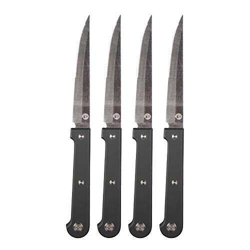 MasterChef 525518 Set de 4 cuchillos para carne, Acero inoxidable, Mangos remachados de ABS, Largo: 11 cm, Stainless Steel