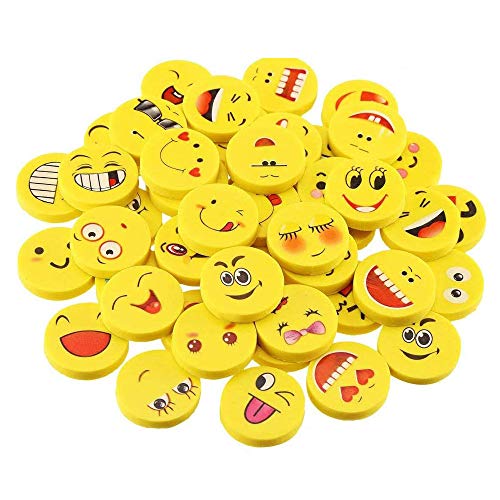 MINGZE 36 x Emoji emoticon lápiz gomas borrar lindos, regalo de regalo para la fiesta de cumpleaños fiesta de los niños recompensa escolar fiesta en el jardín los colores son aleatorios