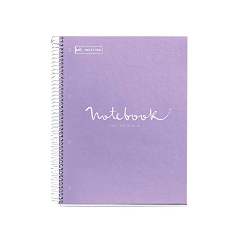 MIQUELRIUS - Cuaderno Notebook Emotions - 1 franja de color, A4, 80 Hojas cuadriculadas 5mm, Papel 90g, 4 Taladros, Cubierta de Cartón Extraduro, Color Lavanda