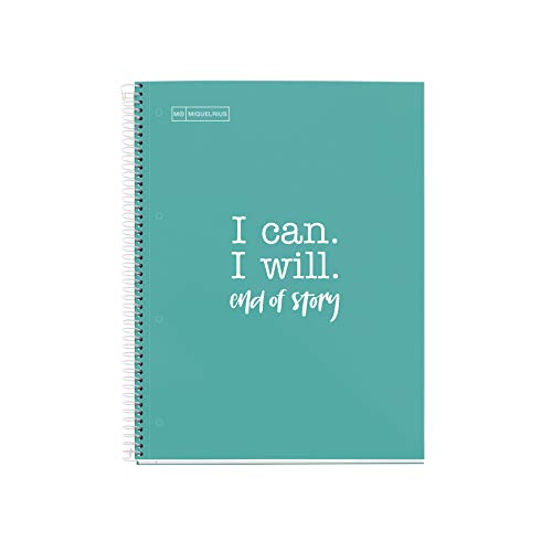 MIQUELRIUS - Cuaderno Notebook Messages - 1 Franja de color, A4, 80 Hojas Cuadriculadas de 5mm, Papel 90 g, 4 Taladros, Cubierta de Cartón Extra Duro, Color Turquesa