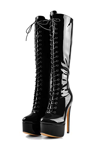 MissHeel Botas de tacón alto con cordones para mujer, color Negro, talla 46 EU