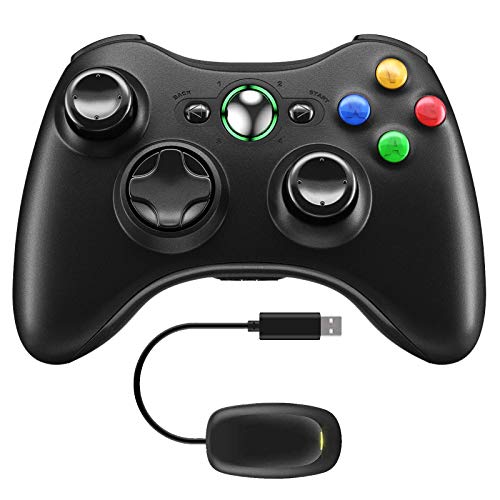 Molyhood Controlador de juego inalámbrico 2.4 G de diseño ergonómico mejorado con doble vibración para Microsoft Xbox y Slim 360 PC Windows 7,8,10 Negro