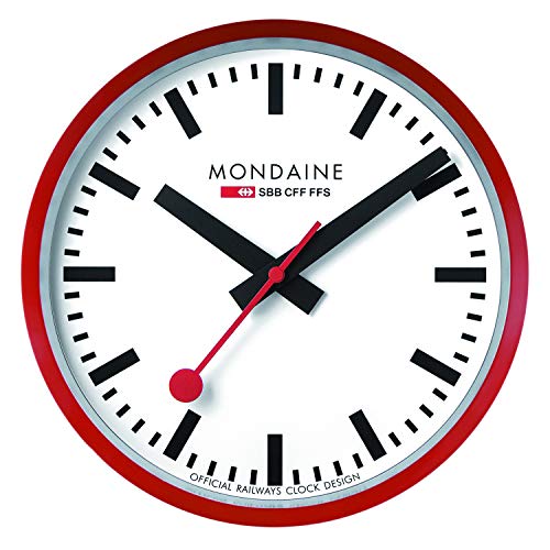 Mondaine Reloj Pared Moderno en Color Rojo, A990.Clock.11SBC, 25 CM