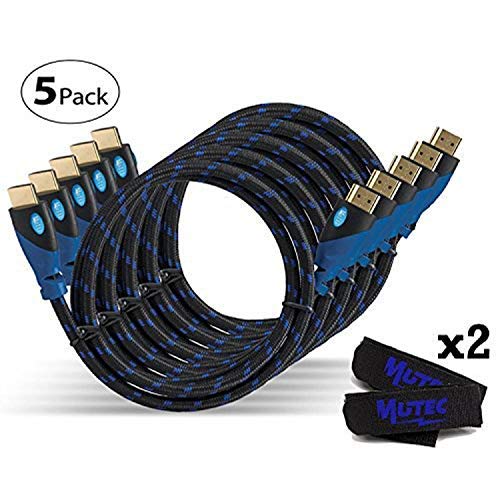 MutecPower Cable HDMI de alta velocidad con Ethernet 1M "5 Pack" 1.4a 2.0A - Compatible con 3D y canal de retorno de audio (ARC) - Full HD [última versión HDMI disponible] - 1 metro 5 pack Trenzada azul