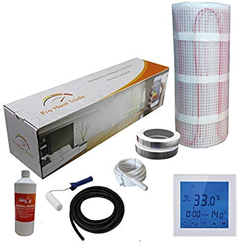 Nassboards Premium Pro - Kit de Calefacción Eléctrica Caja Amarilla Por Suelo Radiante de 150 W - 2.0m² - Termostato Blanco Con Pantalla Táctil