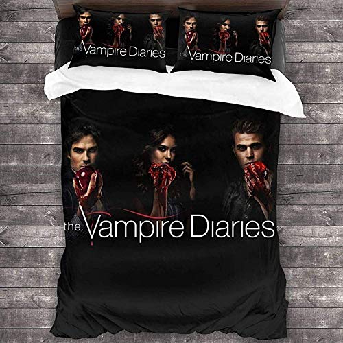 NBAOBAO Ropa de cama Vampire Diaries, funda nórdica super suave y cómoda, impresión digital 100%, 1 funda nórdica y 2 fundas de almohada (vampiro 3,200 x 200 cm + 50 x 75 cm x 2)