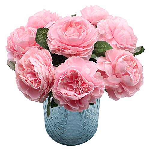 NewZC Flores artificiales de seda rosas artificiales 8 piezas con 2 cintas de colores, ideal para interiores, exteriores, hoteles, jardines, oficinas, fiestas, bodas - Color rosa