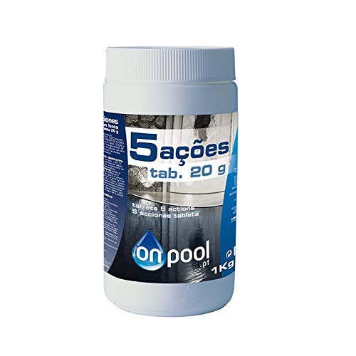 Onpool - Cloro 5 Acciones 1 Kg Tabletas/Pastillas de 20 g para Mini Piscina-SPA. Efecto desinfectante, antialgas, clarificador, estabilizador de Cloro y Anti-Hongos