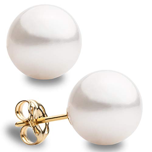 Pendientes de Oro y Perlas Redondas Cultivadas de Agua Dulce Blancas de Mujer Secret & You - Disponibles en 4 tallas, desde 6-6,5 mm hasta 9-9,5 mm - Oro de 18 k Ley 750