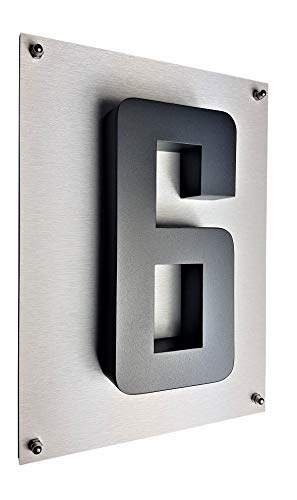Placa 3D para número de casa, color antracita, RAL 7016, de acero inoxidable V2A, incluye placa para la casa, 29 x 21 cm, color: aluminio cepillado