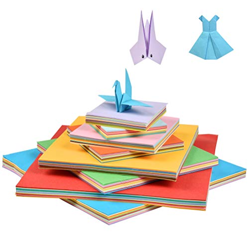 POKIENE 800 Hojas de Papel de Origami, Papel Plegable, Papel Cuadrado de 10 Colores 4 Tamaños Diferentes (7 x 10 x 15 x 20 CM) para Capacitación y Proyectos de Manualidades para Principiantes