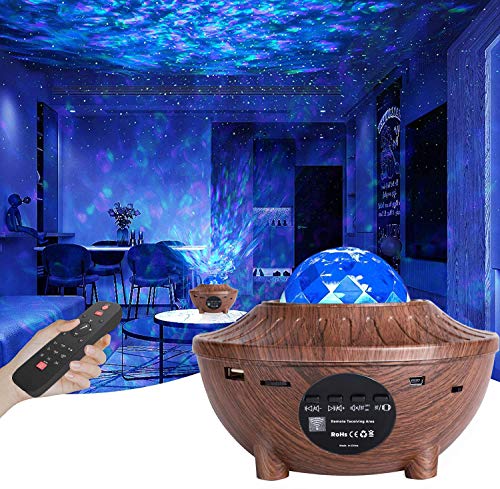 Proyector de Luz Estelar, 2 en 1 LED Cambiar Color Reproductor de Música con Bluetooth Temporizador, Lámpara Luces Nocturnas de Nebulosa Giratorio con Control Remoto, Niños/Decoración/Regalo