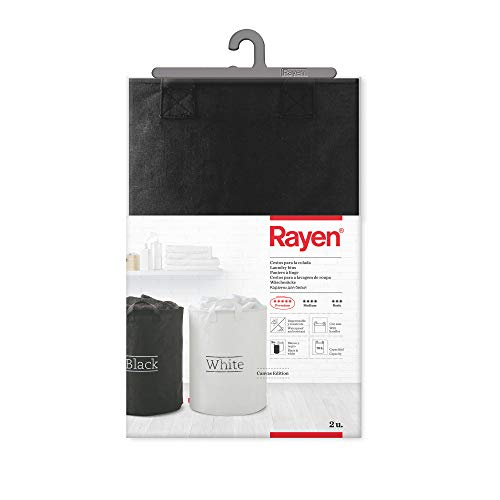 Rayen | Cestos para la Colada | Impermeables y Resistentes | Con Asas | 70 l de Capacidad | Colores Blanco y Negro | Pack de 2 Unidades | Dimensiones: 55 x 40 cm