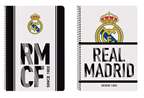 Real Madrid Bloc Folio, Tapa Dura, Unisex niños, Blanco, 31 cm