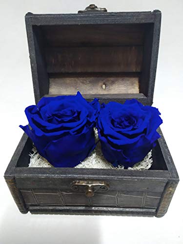 Rosa eterna Azul. Cofre de Madera con Dos Rosas eternas preservadas Color Azul. Fabricado en España