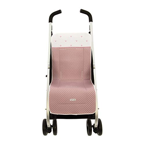 Rosy Fuentes | Colchoneta silla recta | 88 x 34 cm | Cojín silla paseo transpirable | Suave para el bebé | Elaboración: piqué | Estampado | Color rosa empolvado