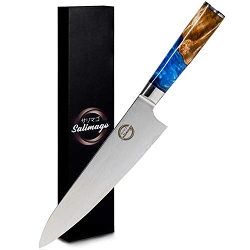 Salimago Cuchillo japonés VG 10 Damascus de acero de 67 capas [cuchillo de carne ultra afilado] 30 cm, cuchillo de cocina profesional de damasco | cuchillo de cocina de alta calidad