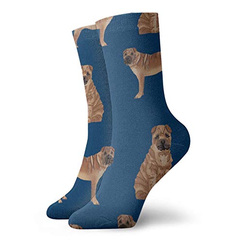 Sharpei - Calcetines cortos de raza de perro de San Valentín con cupcakes, color azul marino, para mujeres y hombres, transpirables, calcetines de tubo de 11.8 pulgadas