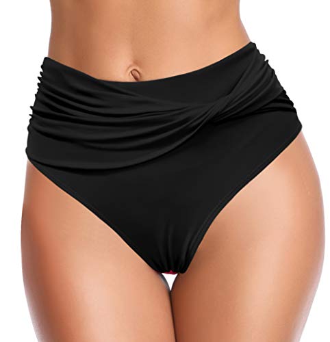 SHEKINI Mujer Bikini brasileña Traje de baño diseño retorcido Playa Estiramiento Sexy Bikini brasileño de Cintura Alta Braguita de Bikini (XL, Twist-Negro)