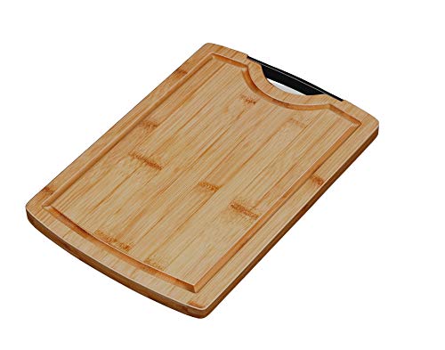 Smile Tabla de cortar de bambú, 33 x 23 cm, con surco para zumo y mango, tabla de servir de madera maciza resistente a los cortes