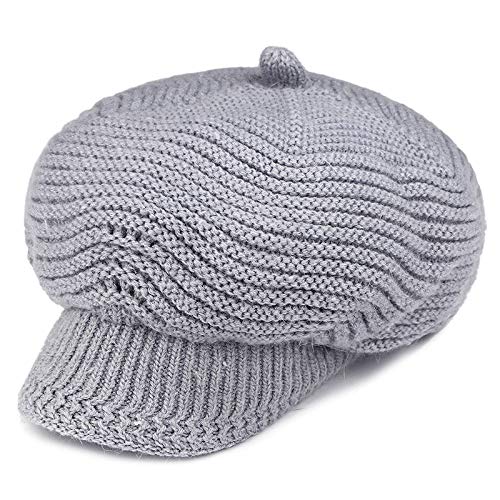 Sombrero de Lana de Punto Octagonal para Mujer Gorro de Piel de Conejo Salvaje de Moda cálida código Gris