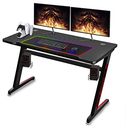 Soontrans Mesa de Juegos para Computadora Mesa Gaming Ergonomic Gaming Desk Escritorio para Juegos de PC Fibra de Carbono(ZA)