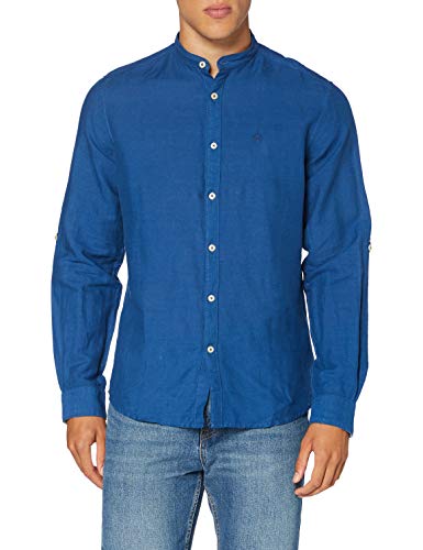 Springfield Classsic Linen Mao-C/15 Camisa Casual, Azul (Medium_Blue 15), Small (Tamaño del Fabricante: S) para Hombre