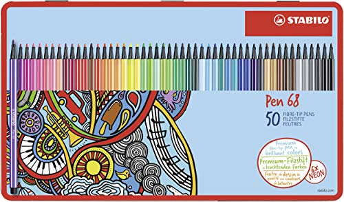 Stabilo Pen 68 - Rotulador de dibujo (50 unidades, punta media), varios colores