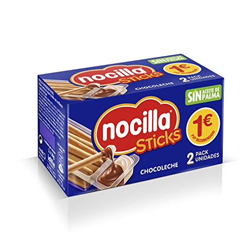 Sticks de Nocilla 41067 Chocoleche - 2 Raciones de 30 g - sin Aceite de Palma: Crema de Cacao Natural y Leche con Avellanas y Palitos de Pan