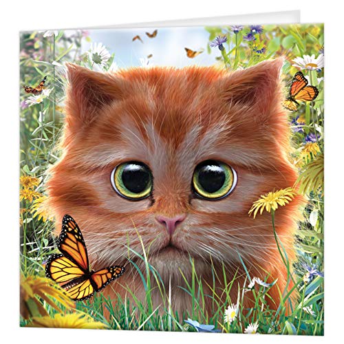 tarjeta de felicitación de 3D LiveLife - Ginger Kitten, tarjeta linda colorida de Kitty Lenticular 3D de Deluxebase, para cualquier ocasión y edad. ¡Ilustraciones originales autorizadas del artista re