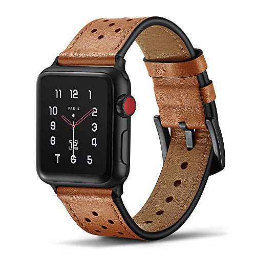Tasikar para Correa Apple Watch 42mm 44mm Diseño de Cuero Genuino Compatible con Apple Watch SE Series 6 Series 5 Series 4 (44mm) Series 3 Series 2 Series 1 (42mm) - Marrón